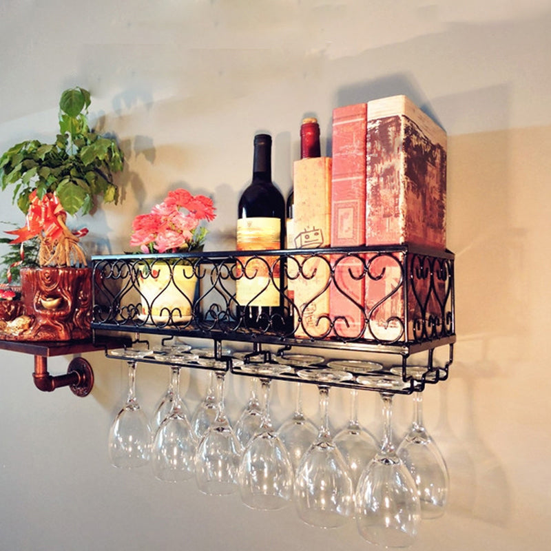 Metal Modern Wine Shelf Wall Mounted Stemware Holder Wine Holder with Shelf