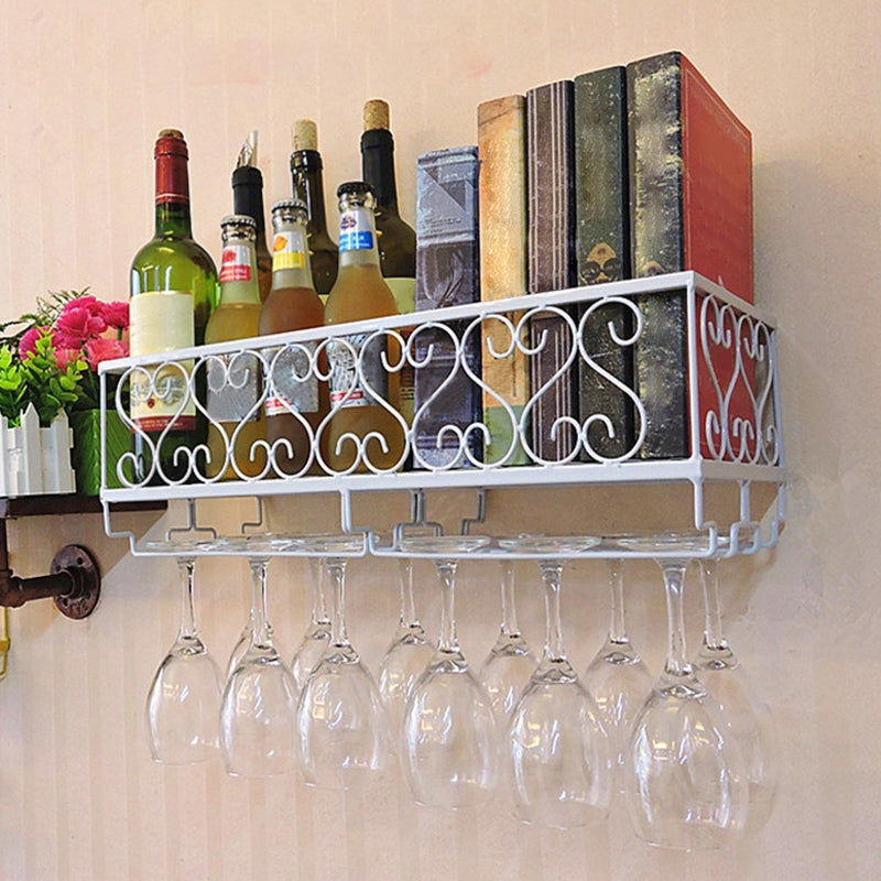 Metal Modern Wine Shelf Wall Mounted Stemware Holder Wine Holder with Shelf