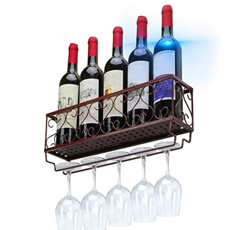 Metal Modern Wine Shelf Wall Mounted Stemware Holder Wine Holder with Shelf