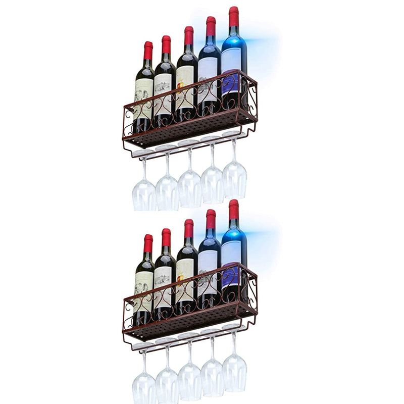 Metal Modern Wine Shelf Wall Mounted Stemware Holder Wine Holder with Shelf