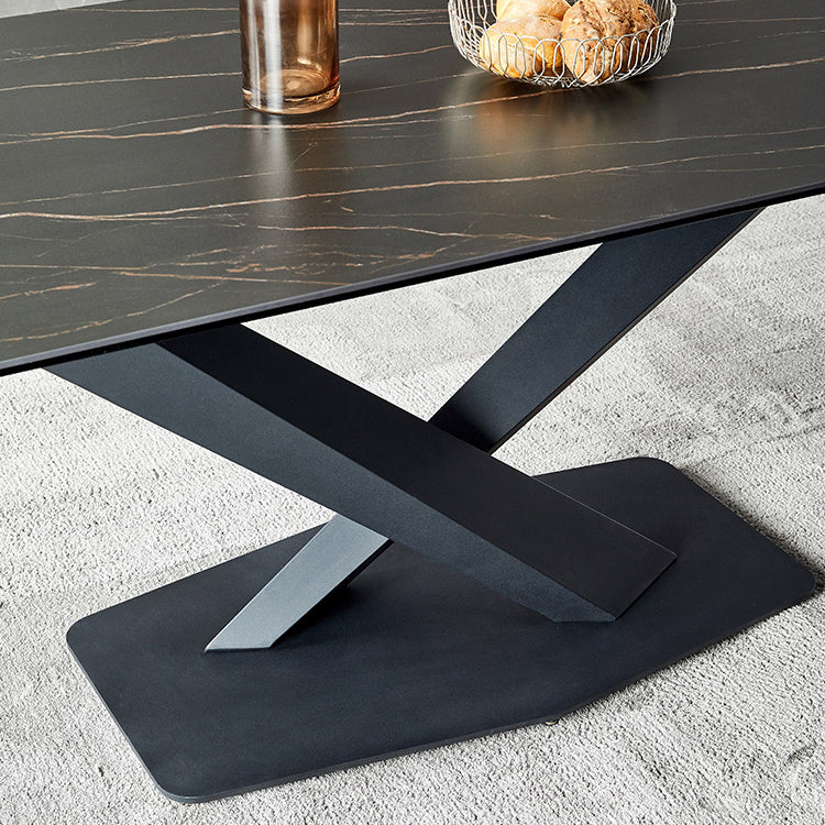 Designer Rectangle 1/4/5/6 Pieces Dinette Set Black Stone and Metal Dining Table Set