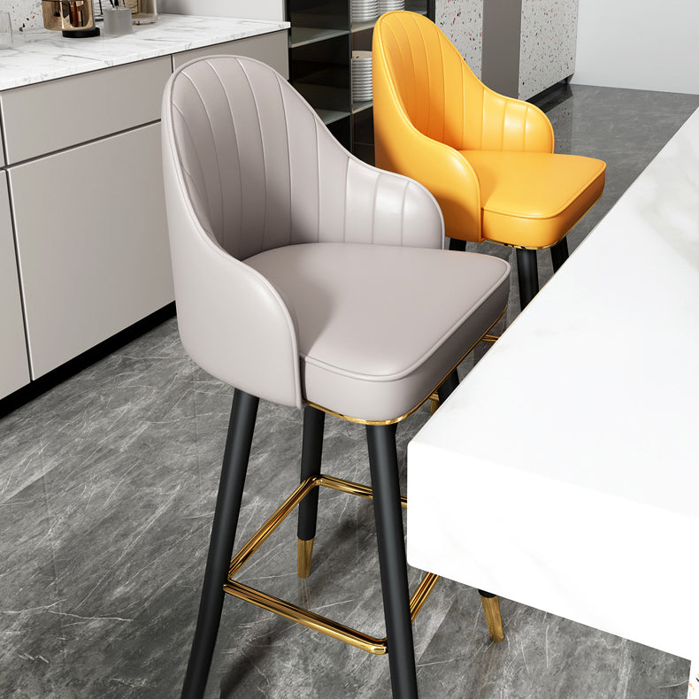 Modern Swivel Home Bar Stool Matte Finish Leather Armed Stool