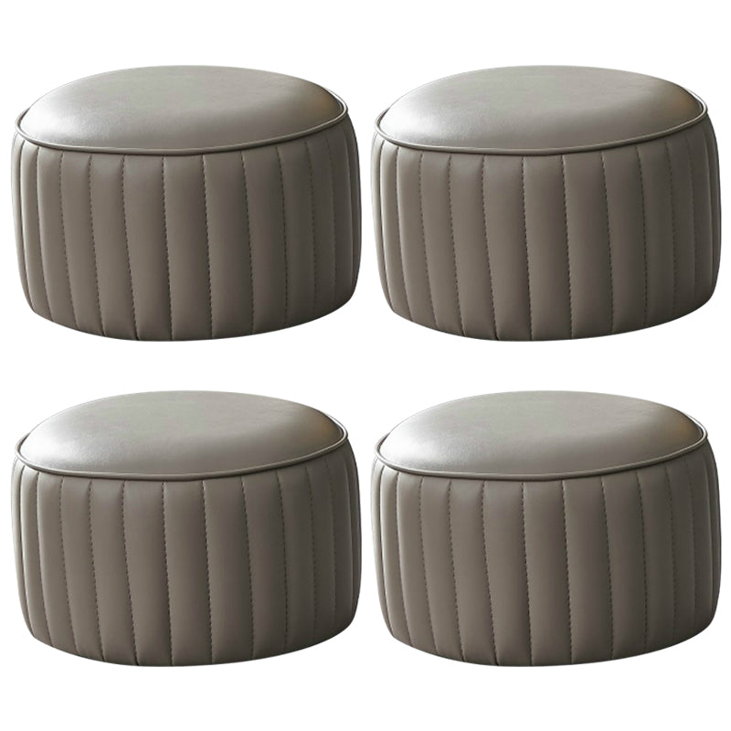 Contemporary Water Resistant Pouf Round Orange Leather Ottoman
