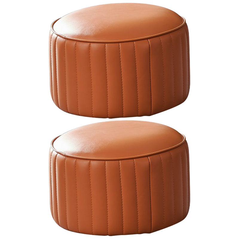 Contemporary Water Resistant Pouf Round Orange Leather Ottoman