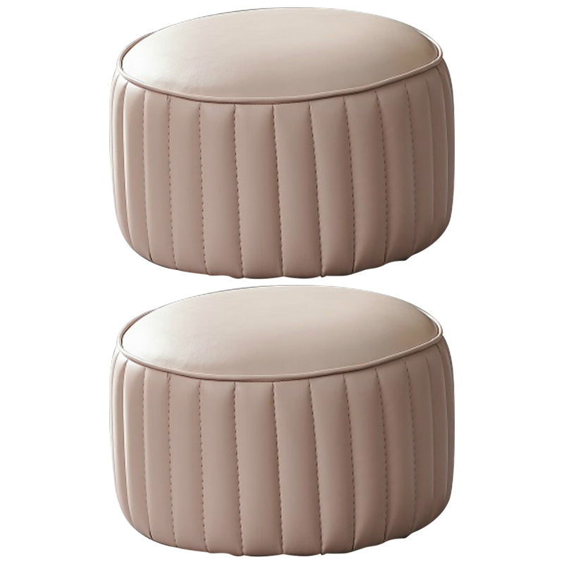 Contemporary Water Resistant Pouf Round Orange Leather Ottoman