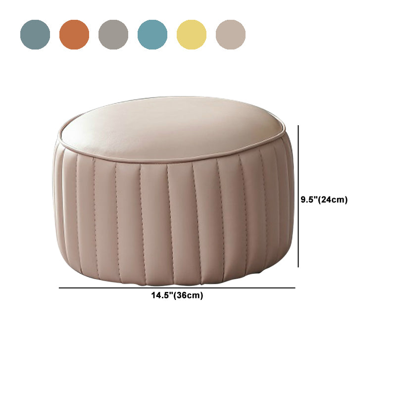 Contemporary Water Resistant Pouf Round Orange Leather Ottoman