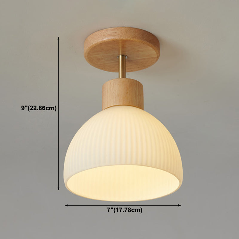Domed Semi Flush Mount Nordic Style Wooden Beige Semi Mount Lighting