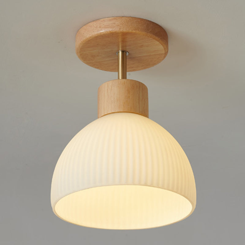 Domed Semi Flush Mount Nordic Style Wooden Beige Semi Mount Lighting
