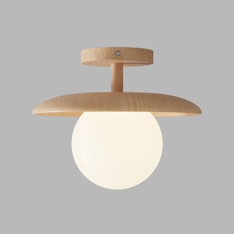 Shaded Semi Flush Mount Lighting Modern Style Wood Beige Ceiling Mounted Fixture
