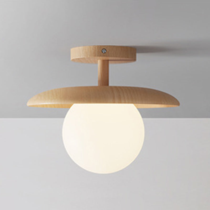 Shaded Semi Flush Mount Lighting Modern Style Wood Beige Ceiling Mounted Fixture