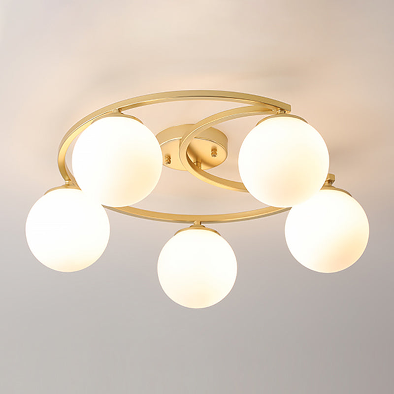 Glass Spherical Semi Flush Chandelier Nordic Gold Ceiling Flush Mount