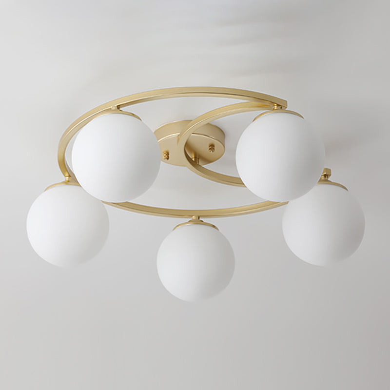 Glass Spherical Semi Flush Chandelier Nordic Gold Ceiling Flush Mount
