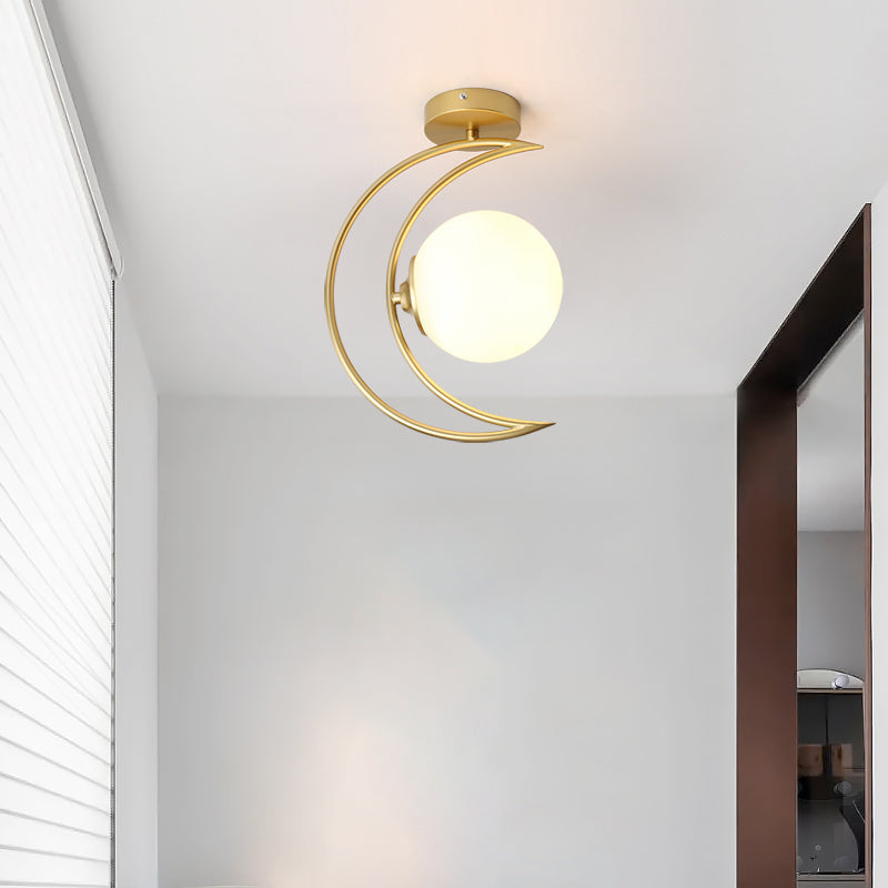 Moon Shape Aisle Ceiling Light Fixture Glass Nordic Semi Flush Light Fixture