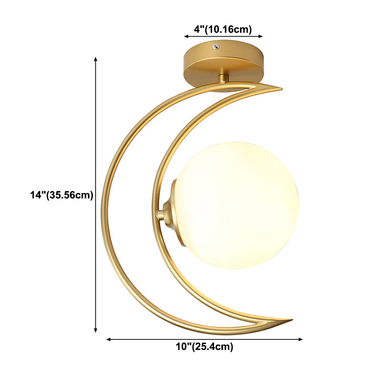 Moon Shape Aisle Ceiling Light Fixture Glass Nordic Semi Flush Light Fixture
