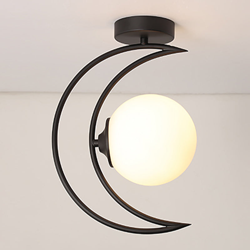 Moon Shape Aisle Ceiling Light Fixture Glass Nordic Semi Flush Light Fixture