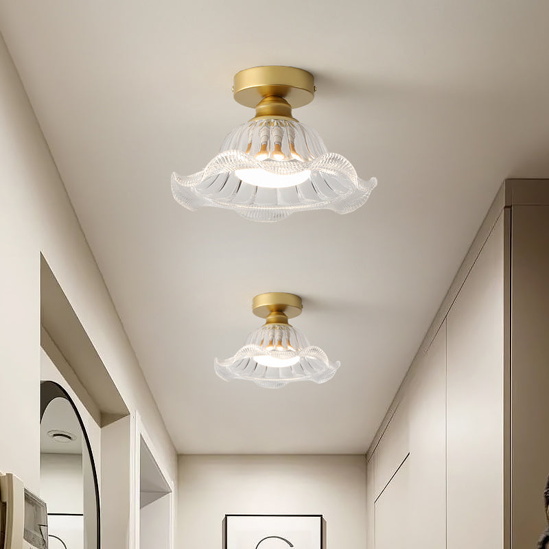 Glass Flower Ceiling Mounted Fixture Simplicity Gold Semi Flush Light