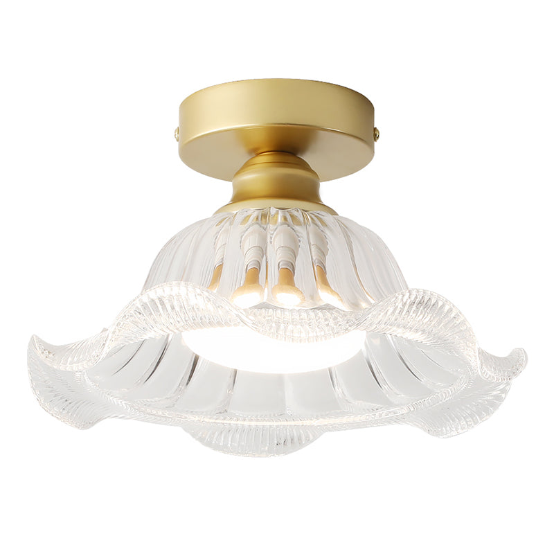 Glass Flower Ceiling Mounted Fixture Simplicity Gold Semi Flush Light