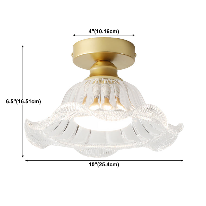 Glass Flower Ceiling Mounted Fixture Simplicity Gold Semi Flush Light