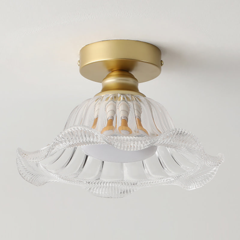 Glass Flower Ceiling Mounted Fixture Simplicity Gold Semi Flush Light