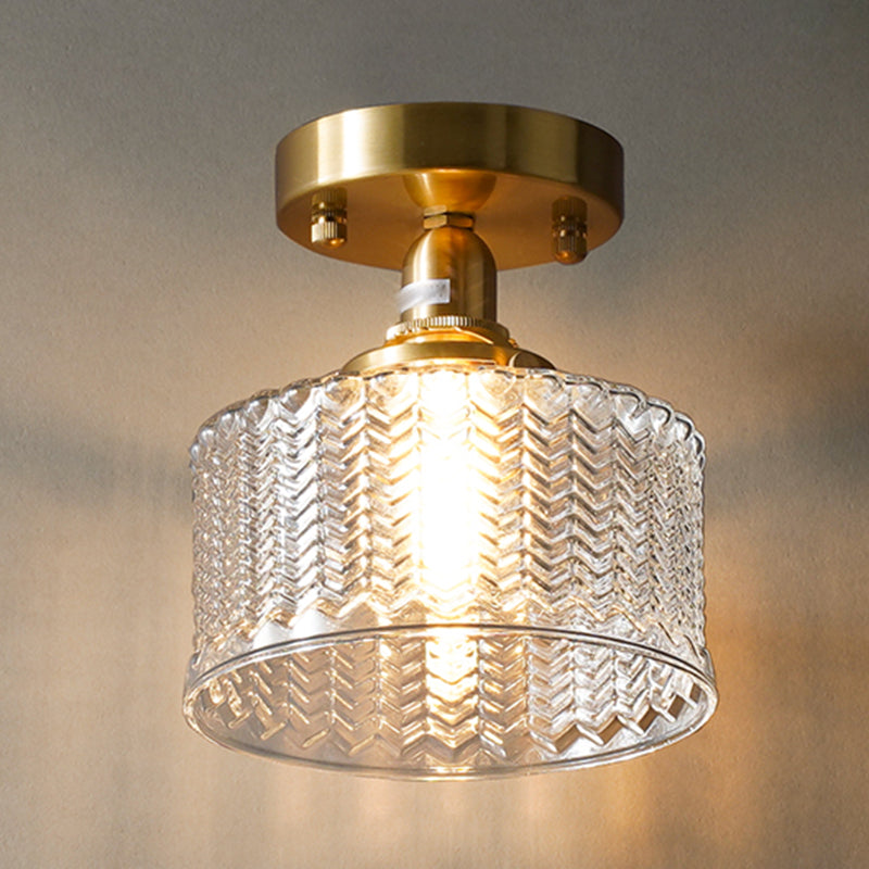 Nordic Cylinder Ceiling Mounted Fixture Glass Bedroom Ceiling Lamp in Gold