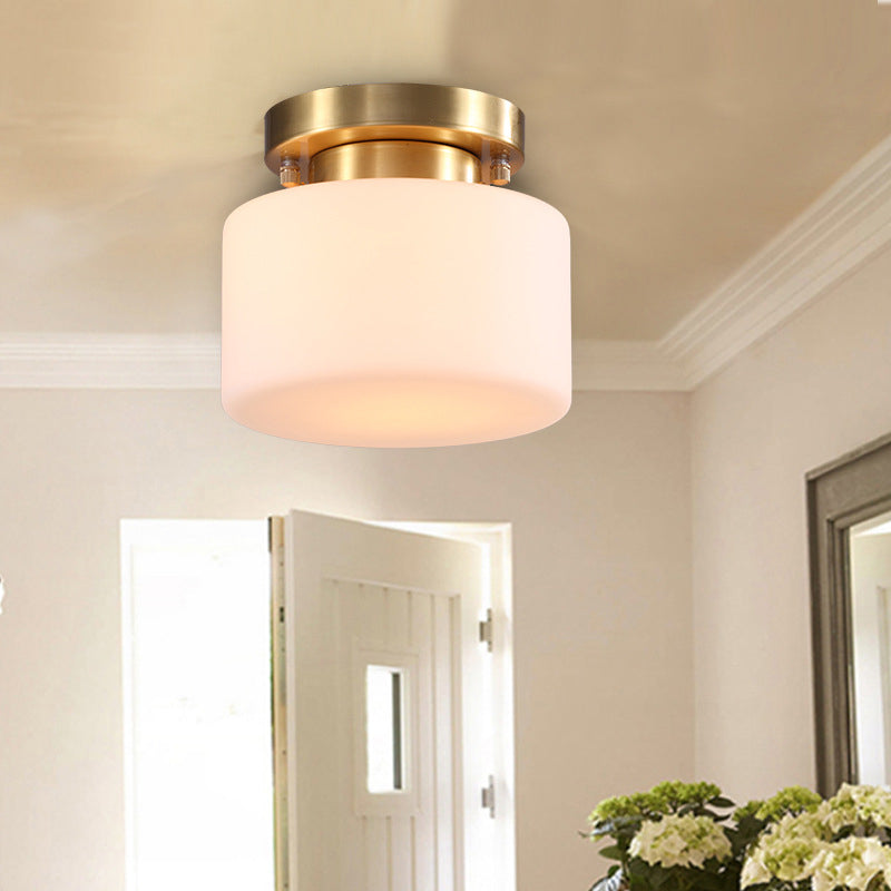 Gold Close to Ceiling Lighting Minimalist Glass Cylinder Semi-Flush Mount