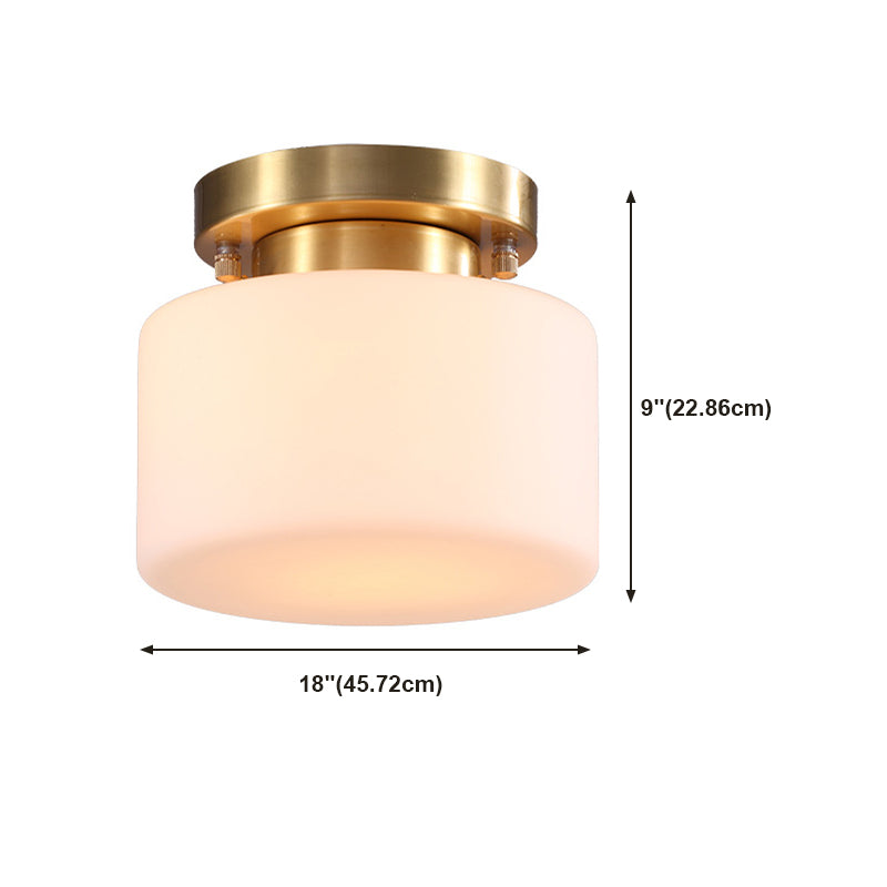 Gold Close to Ceiling Lighting Minimalist Glass Cylinder Semi-Flush Mount