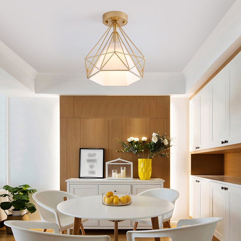 Metal Geometric Shade Flush Ceiling Light Industrial 1 Light Ceiling Light Fixture in Gold