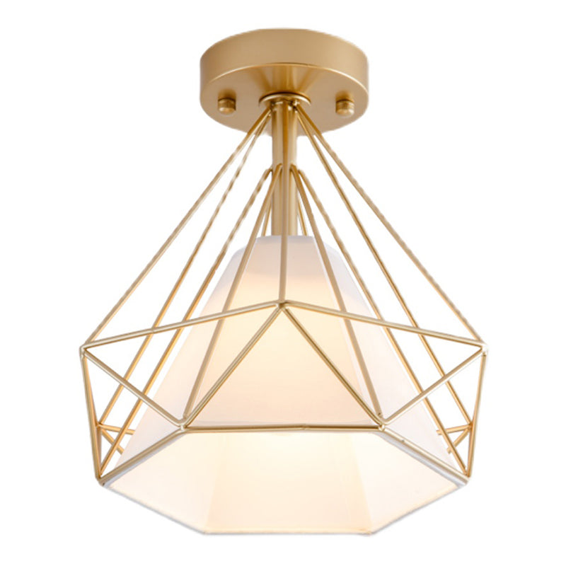 Metal Geometric Shade Flush Ceiling Light Industrial 1 Light Ceiling Light Fixture in Gold