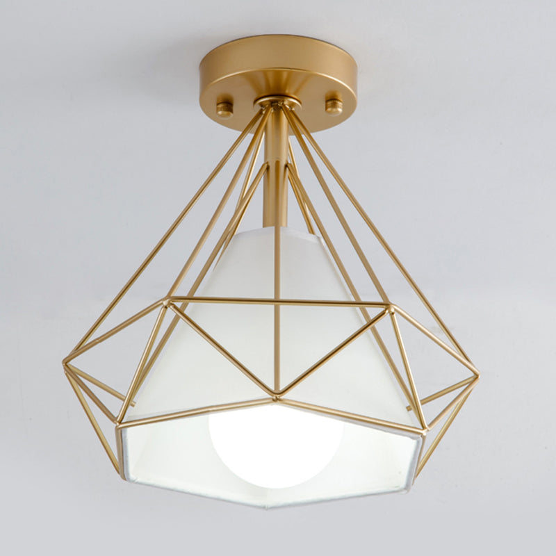 Metal Geometric Shade Flush Ceiling Light Industrial 1 Light Ceiling Light Fixture in Gold
