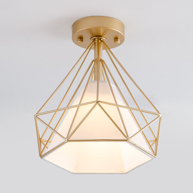 Metal Geometric Shade Flush Ceiling Light Industrial 1 Light Ceiling Light Fixture in Gold