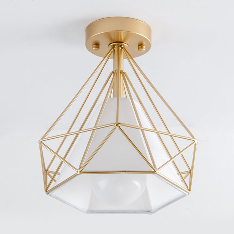Metal Geometric Shade Flush Ceiling Light Industrial 1 Light Ceiling Light Fixture in Gold