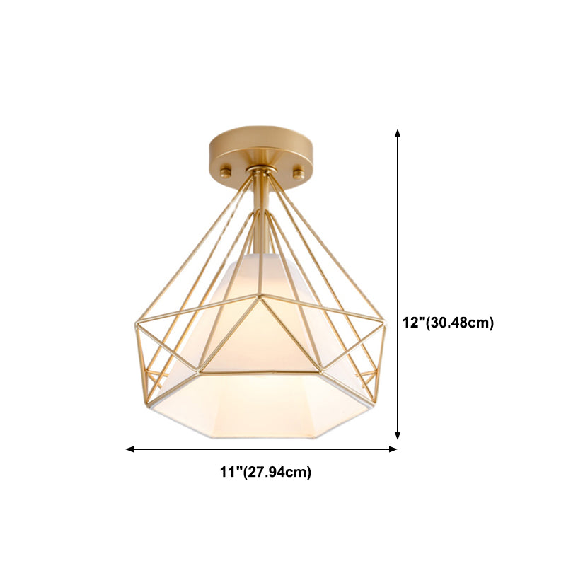 Metal Geometric Shade Flush Ceiling Light Industrial 1 Light Ceiling Light Fixture in Gold
