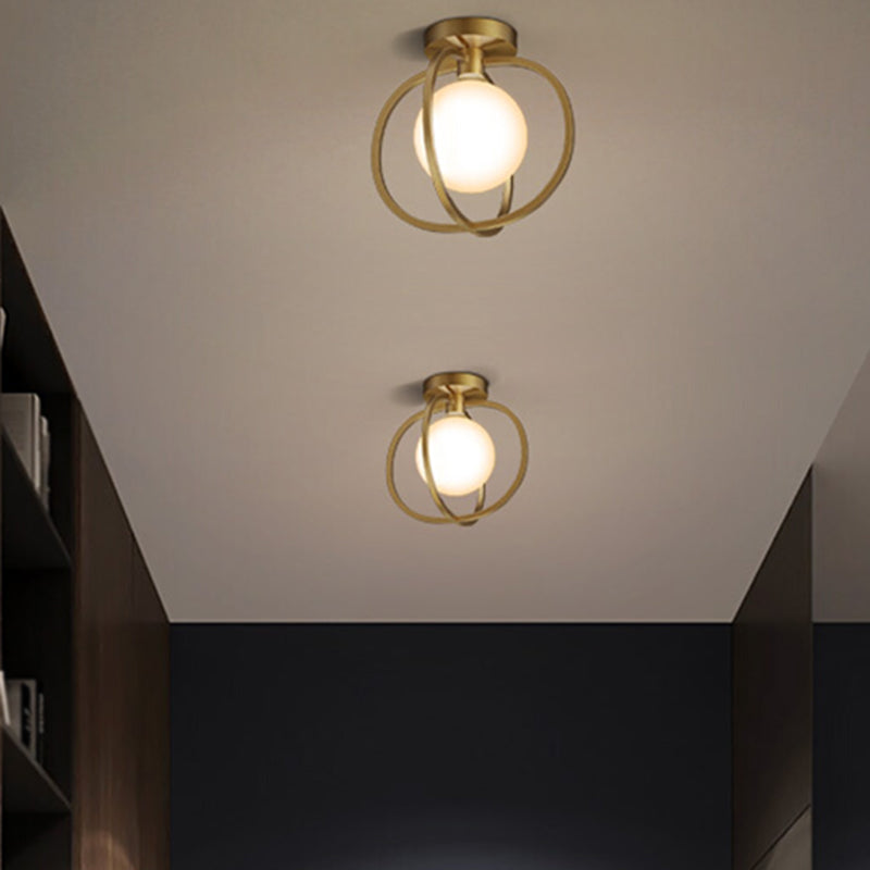 Metal Round Shade Flush Ceiling Light Industrial 1 Light Ceiling Light Fixture in Gold