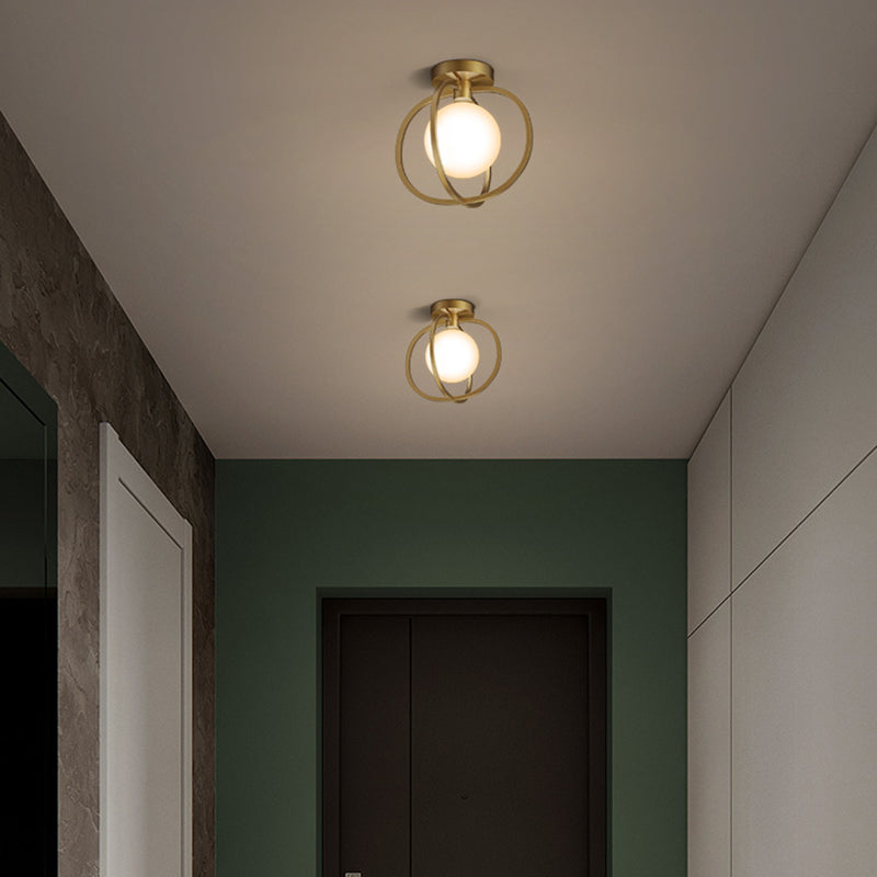 Metal Round Shade Flush Ceiling Light Industrial 1 Light Ceiling Light Fixture in Gold