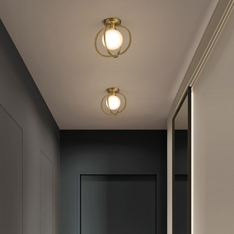 Metal Round Shade Flush Ceiling Light Industrial 1 Light Ceiling Light Fixture in Gold