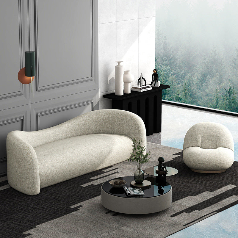 White Contemporary Curved Sofa Wool Tuxedo Arm Sofa for Living Room