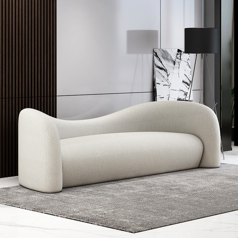 White Contemporary Curved Sofa Wool Tuxedo Arm Sofa for Living Room