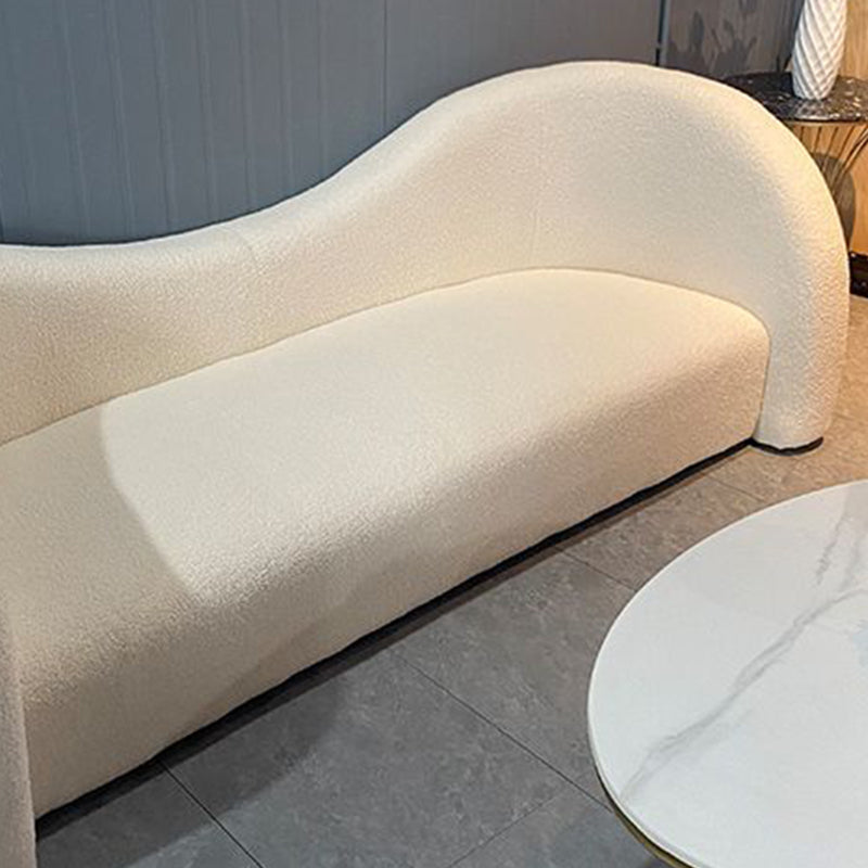 White Contemporary Curved Sofa Wool Tuxedo Arm Sofa for Living Room