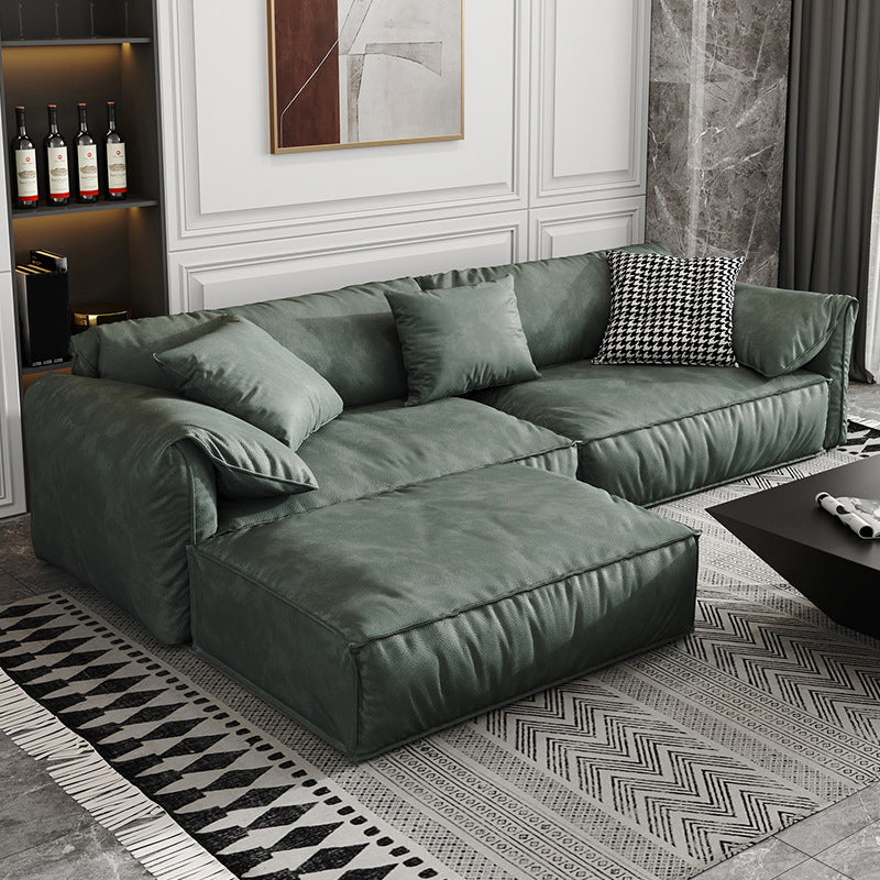 Contemporary Style Faux Leather Sofa Pillow Top Arm Sofa in Green