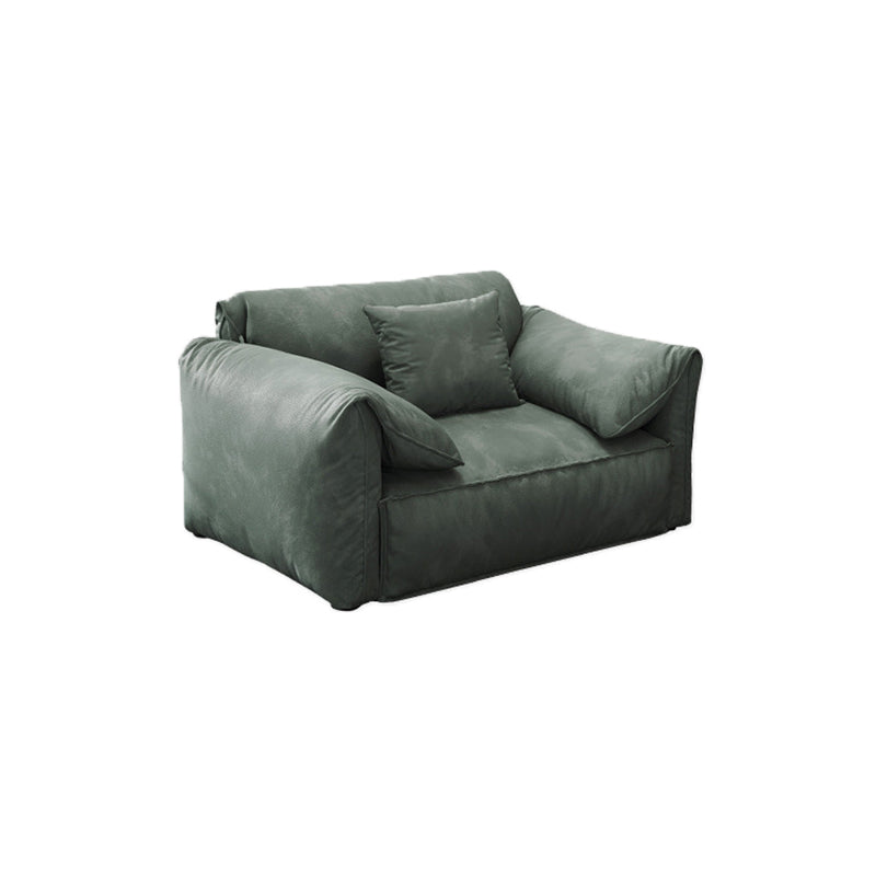 Contemporary Style Faux Leather Sofa Pillow Top Arm Sofa in Green