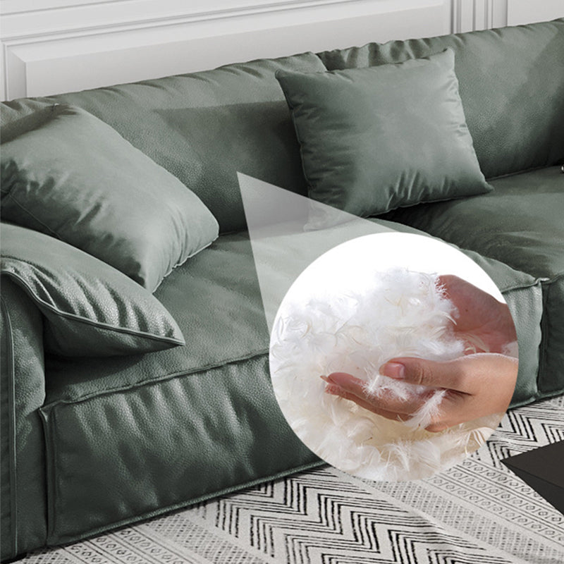 Contemporary Style Faux Leather Sofa Pillow Top Arm Sofa in Green