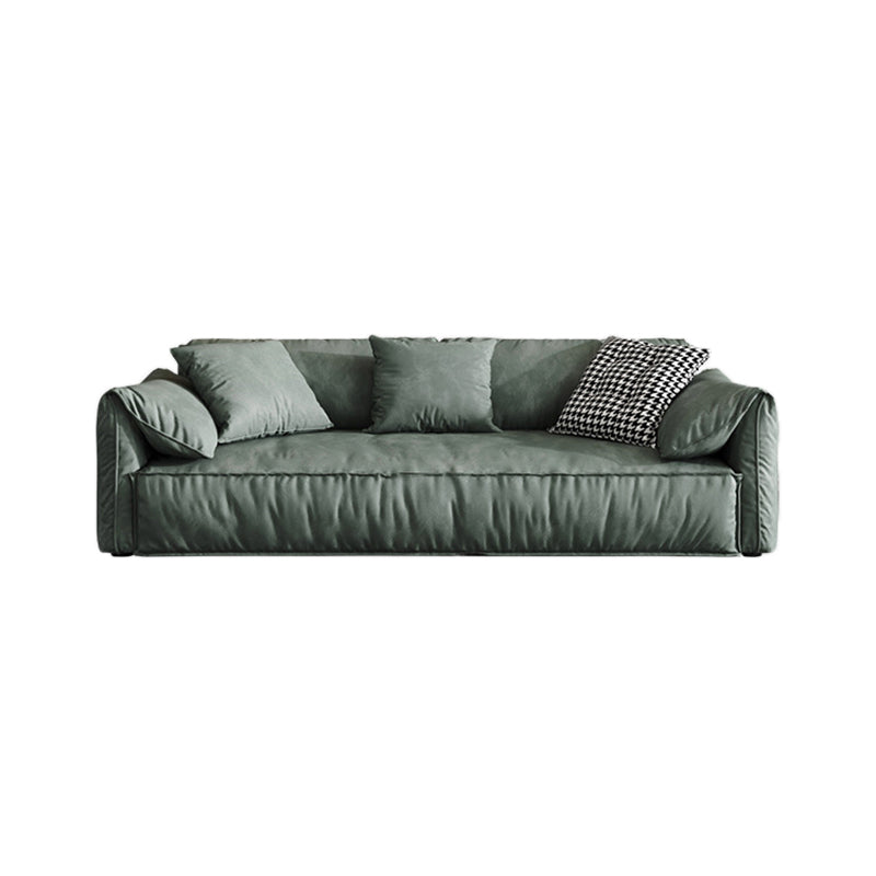 Contemporary Style Faux Leather Sofa Pillow Top Arm Sofa in Green