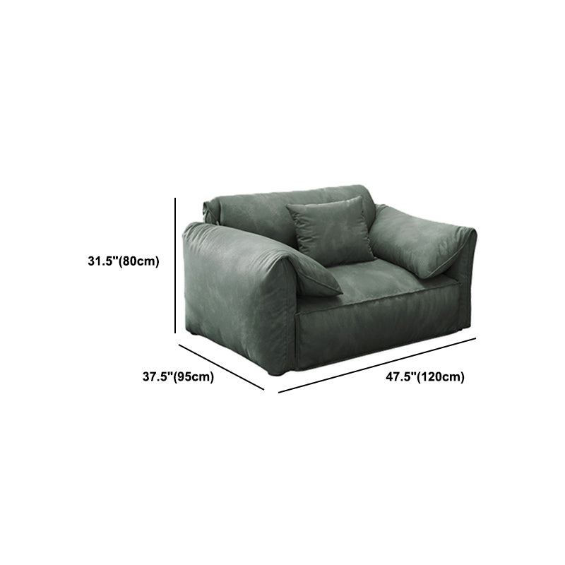 Contemporary Style Faux Leather Sofa Pillow Top Arm Sofa in Green