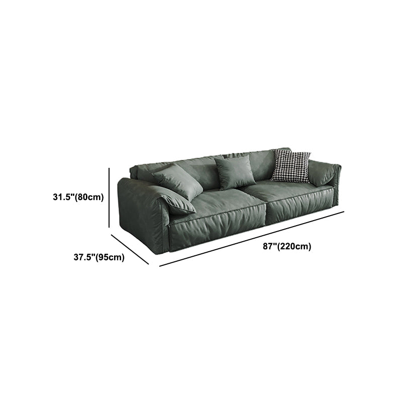 Contemporary Style Faux Leather Sofa Pillow Top Arm Sofa in Green