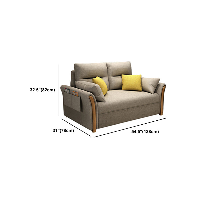 Flared Arm Sofa Bed Gray Linen Sewn Pillow Back Folding Sofa with Storage