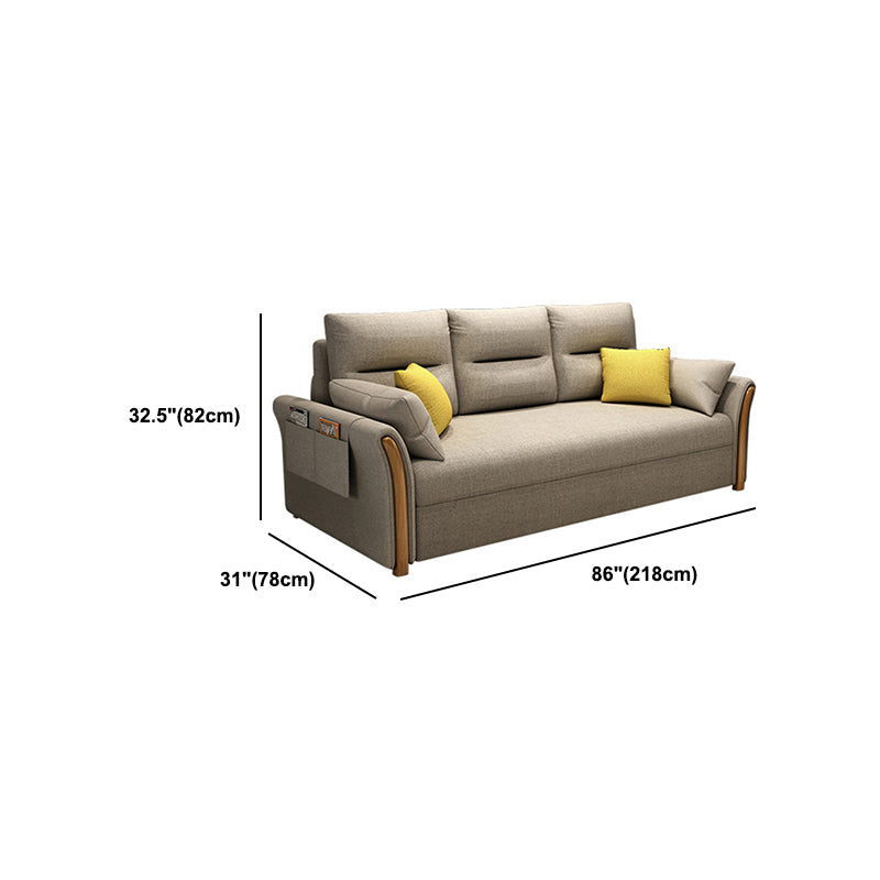 Flared Arm Sofa Bed Gray Linen Sewn Pillow Back Folding Sofa with Storage