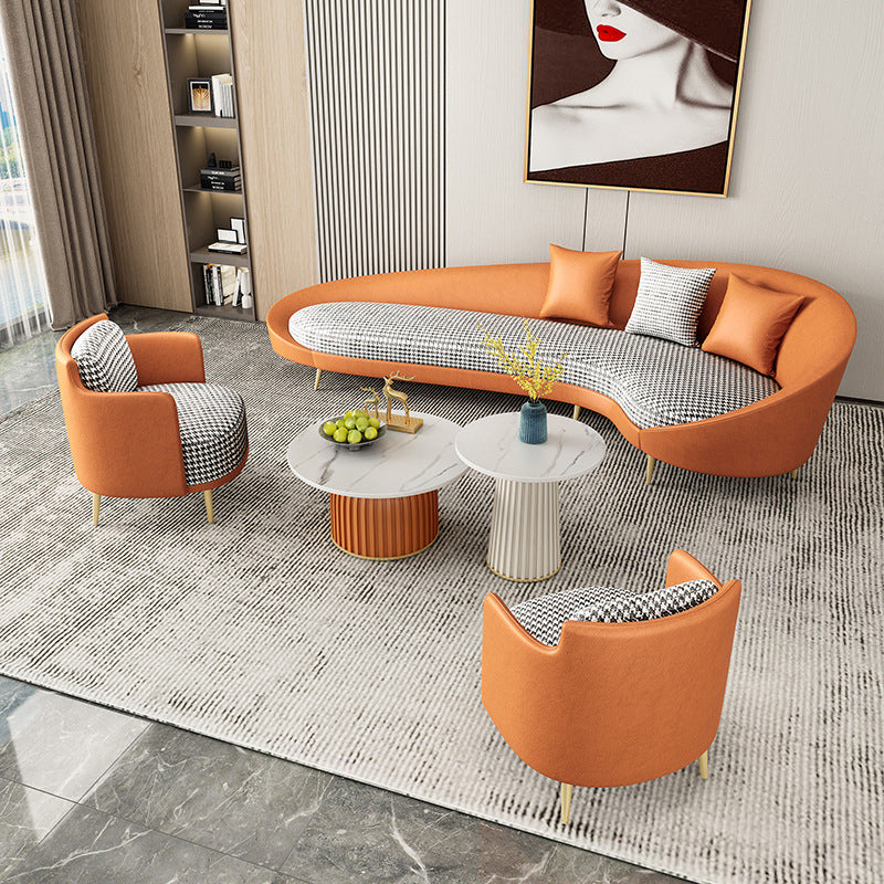 Modern Sloped Arm Curved Sofa Faux Leather Moon Shape Sofa for Living Room