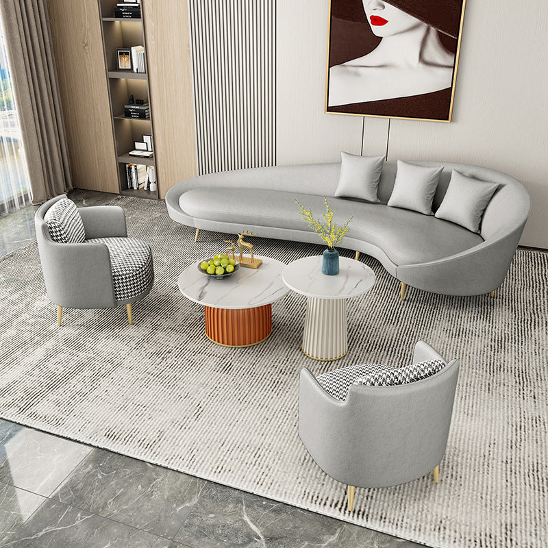 Modern Sloped Arm Curved Sofa Faux Leather Moon Shape Sofa for Living Room