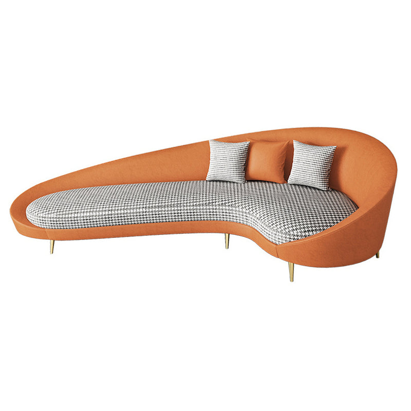 Modern Sloped Arm Curved Sofa Faux Leather Moon Shape Sofa for Living Room