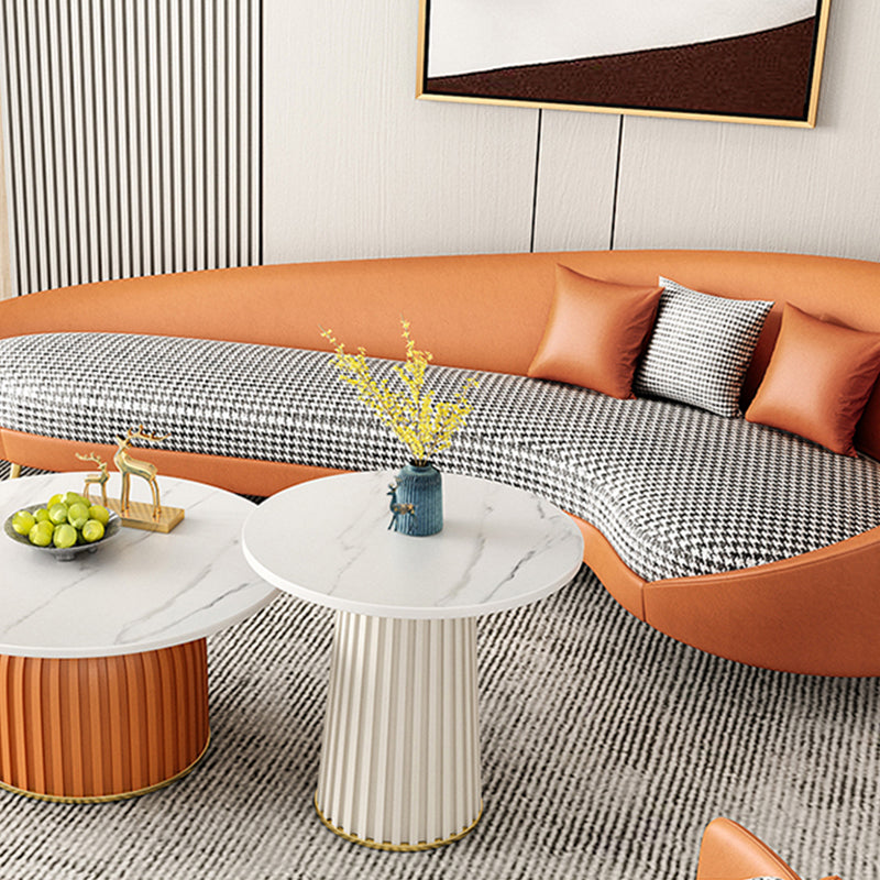Modern Sloped Arm Curved Sofa Faux Leather Moon Shape Sofa for Living Room
